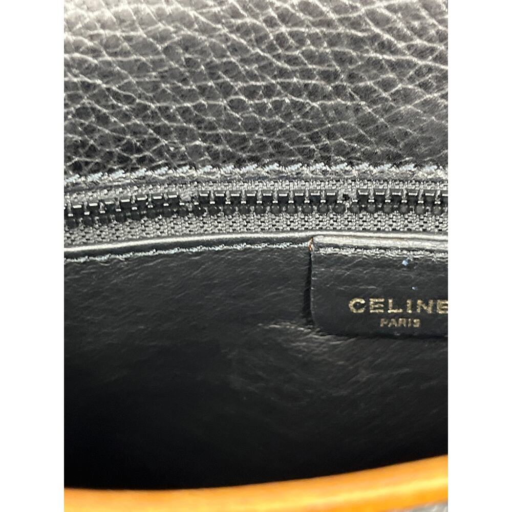 Celine Vintage Leather Crossbody Bag Black Brown Flap Italy Minimalist - Picture 12 of 15